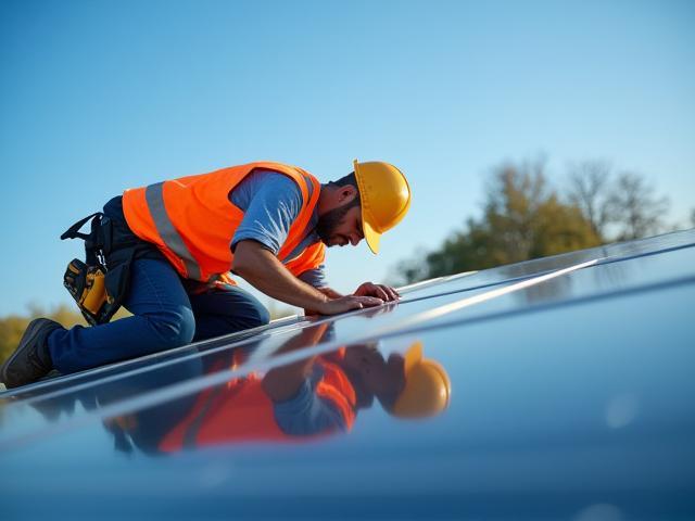 Technicians installing solar panels